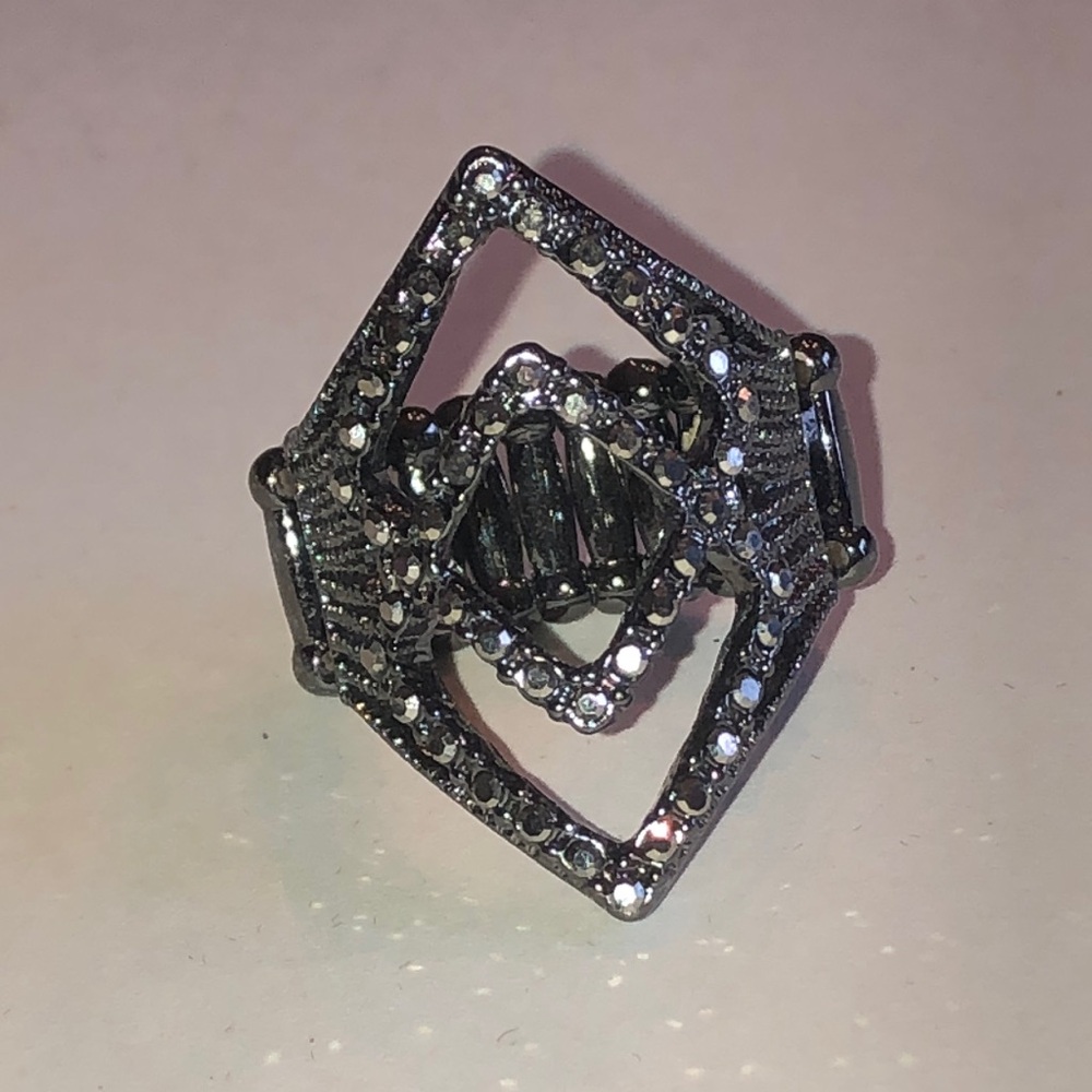 Dark Metal Geometric Rhinestone Boho Statement Ring